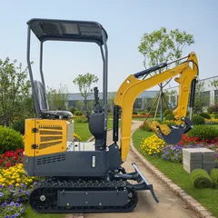 A 1.3-ton mini excavator, equipped with a Kubota engine, is a tracked excavator suitable for farmland improvement and excavation operations.