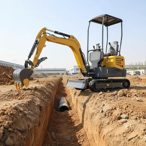 A 1.3-ton mini excavator, equipped with a Kubota engine, is a tracked excavator suitable for farmland improvement and excavation operations.