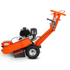 Professional stump crusher, hand-pushed gasoline-powered with 15 horsepower. Stump grinding and crushing machine, direct from manufacturer.