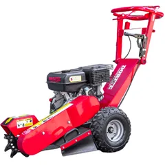 Professional stump crusher, hand-pushed gasoline-powered with 15 horsepower. Stump grinding and crushing machine, direct from manufacturer.