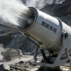 Dust suppression of closed unloading dump truck in 60-meter fog gun coal yard