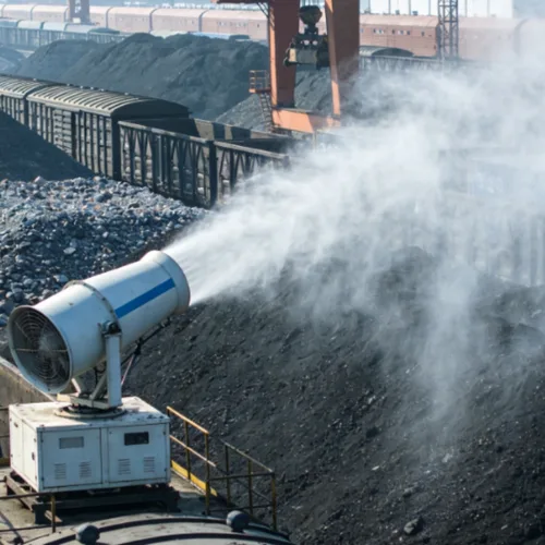 Dust removal at the discharge port of 50-meter high-pressure fog gun coal shed is suitable for small and medium-sized material yards.