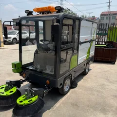 Small Electric Ride-On Road Sweeper, Full-Closed Cabin Outdoor Cleaning Equipment