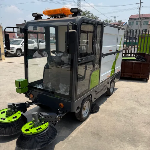Small Electric Ride-On Road Sweeper, Full-Closed Cabin Outdoor Cleaning Equipment