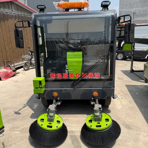 Small Electric Ride-On Road Sweeper, Full-Closed Cabin Outdoor Cleaning Equipment