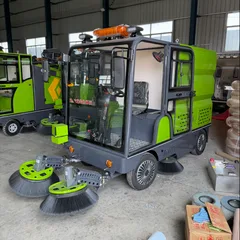 . Enclosed Cab Compact Electric Street Sweeper, Ride-On Floor Cleaning Vehicle for Commercial Use