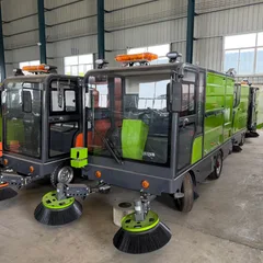 Electric Ride-On Floor Sweeper with Closed Cabin, Compact Road Cleaning Equipment