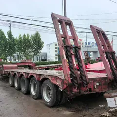Used 14.8m 5-Axle Low Bed Semi-Trailer, 80 Ton Excavator Trailer, 295 Tires