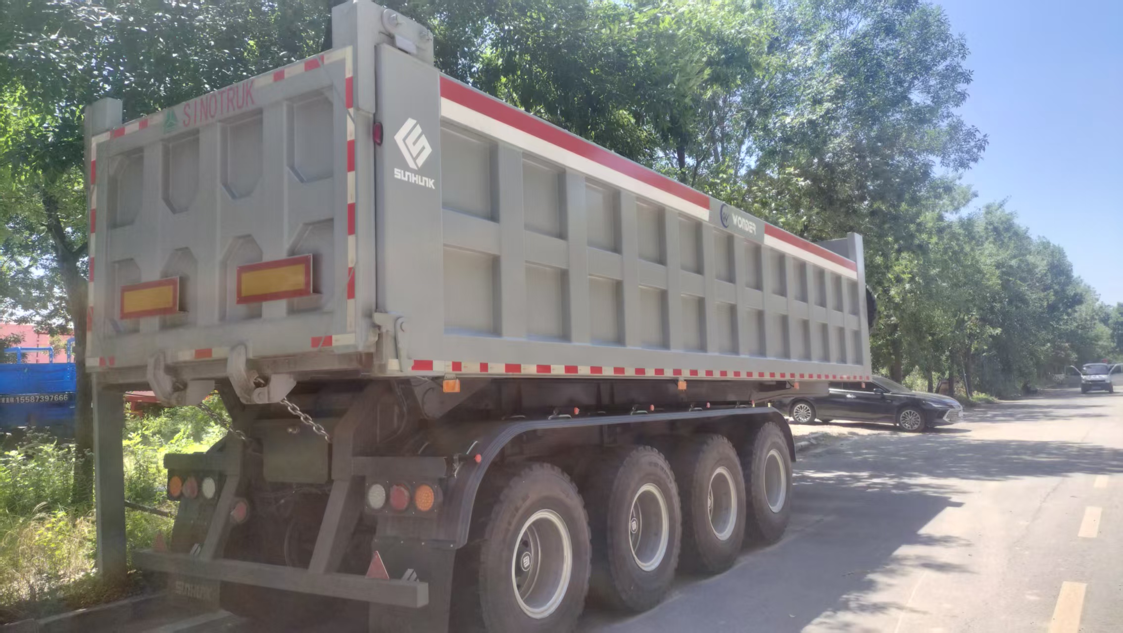 Semirremolque basculante trasero de cuatro ejes, semirremolque basculante de servicio pesado para estiércol y piedra de mina.