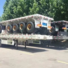 Semirremolque de plataforma plana de tres ejes de 13 m, semirremolque de transporte de contenedores y carga de acero.