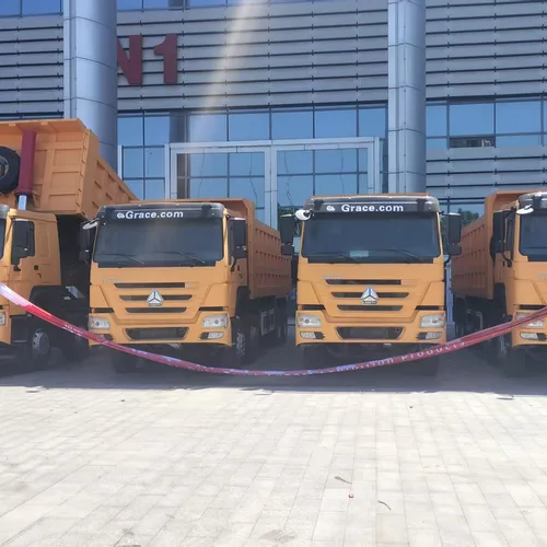 Camión volquete pesado HOWO 8×4 de 371 CV, con cuatro volquetes delanteros y ocho traseros, para transporte de minas, lodo y áridos.