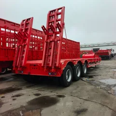 3 Axle Low Bed Semi Trailer with Spring Loading Ramp, Drop Deck Excavator Transport Semi-Trailer