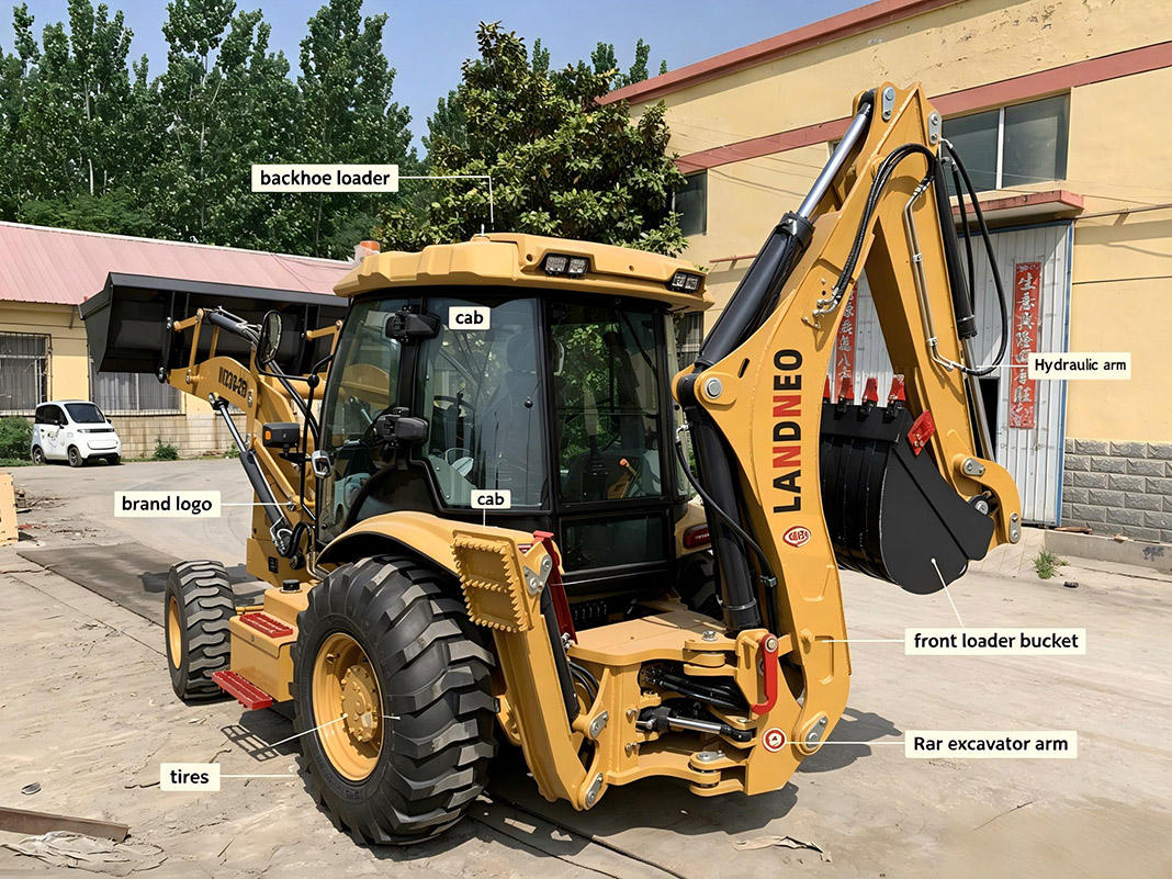 Heavy duty backhoe loader with reinforced chassis and strong breakout force