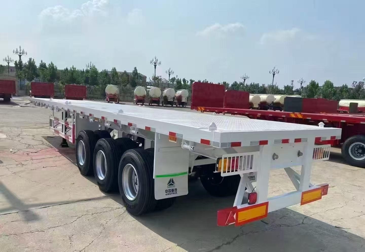 Tri-Axle Flatbed Container Semi Trailer 13m-16m Flat Bed Container Transport Trailer Factory Direct Price