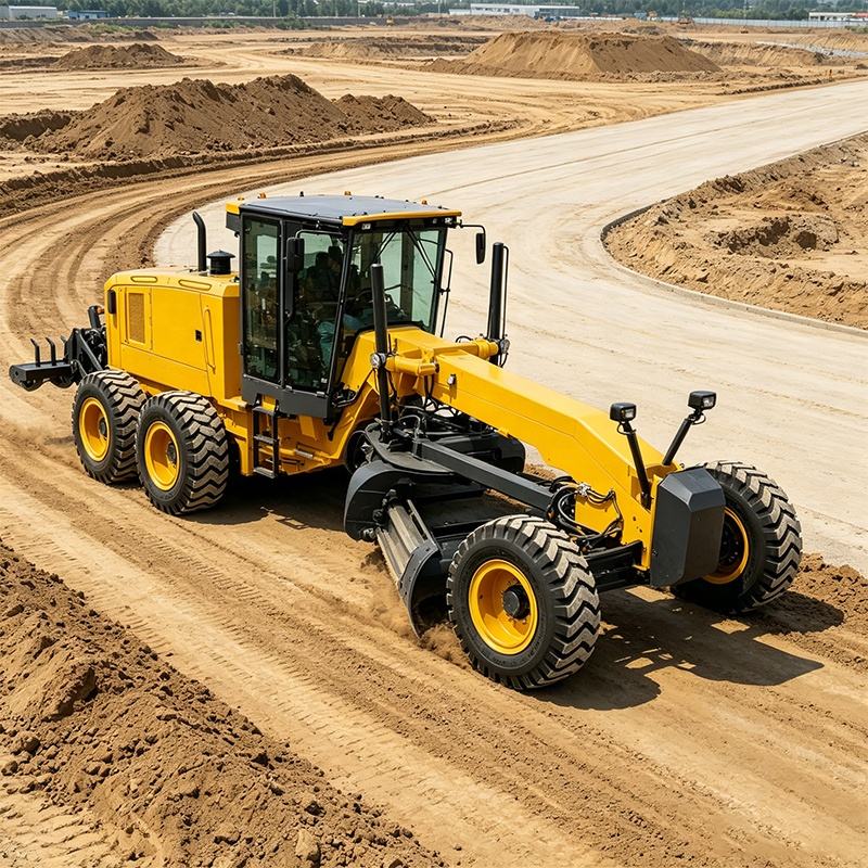 heavy duty road construction grader on job site