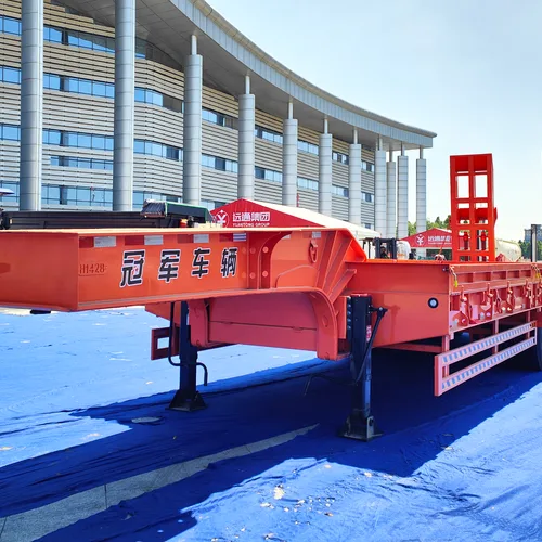 Used 3 Axle Low Flatbed Semi Trailer, Machinery Transport Flat Trailer With Spring Ramp For Africa & Southeast Asia Export