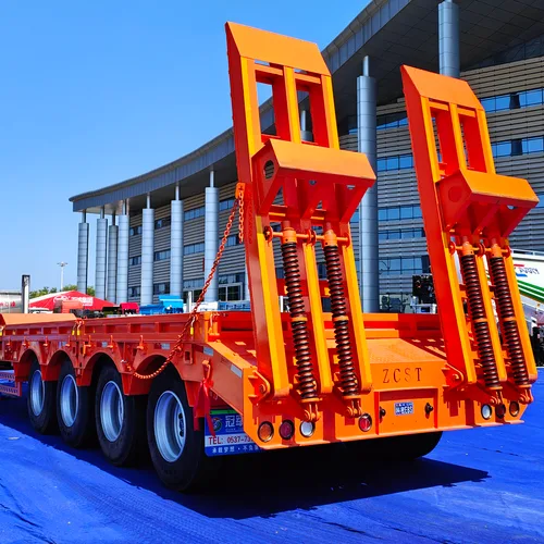 Used 3 Axle Low Flatbed Semi Trailer, Machinery Transport Flat Trailer With Spring Ramp For Africa & Southeast Asia Export
