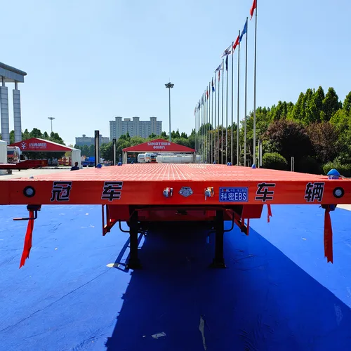 Used 3 Axle Low Flatbed Semi Trailer, Machinery Transport Flat Trailer With Spring Ramp For Africa & Southeast Asia Export
