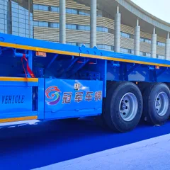 Used Thick I-beam Low Flatbed Semi Trailer, 3 Axle Mine Machinery Transport Trailer With ABS Air Brake