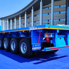 Used Thick I-beam Low Flatbed Semi Trailer, 3 Axle Mine Machinery Transport Trailer With ABS Air Brake