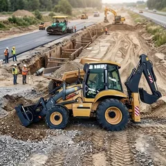 75KW backhoe loader working on a construction site with 4WD traction