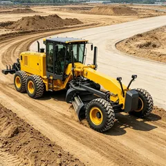 heavy duty road construction grader on job site