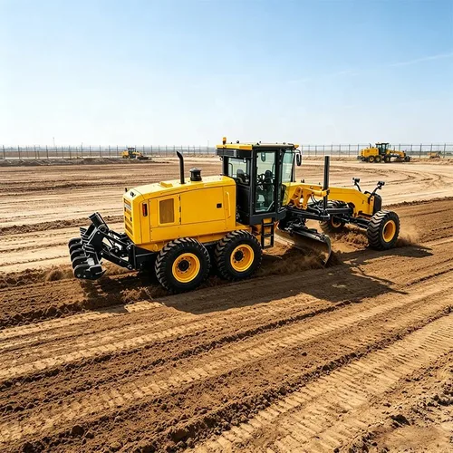 wheel motor grader with rear ripper and front blade options