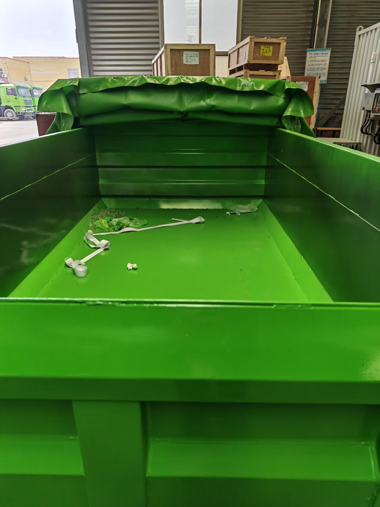Custom Thickened Hook Arm Construction Waste Transfer Bin 7 Cubic Meter Engineering Roll Off Box Full Auto Electric Sealed Tarpaulin Sanitation Hook Lift Bin