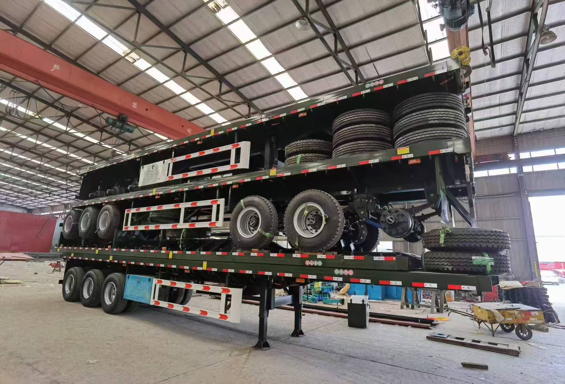 Tri-Axle Flatbed Container Semi Trailer 13m-16m Flat Bed Container Transport Trailer Factory Direct Price