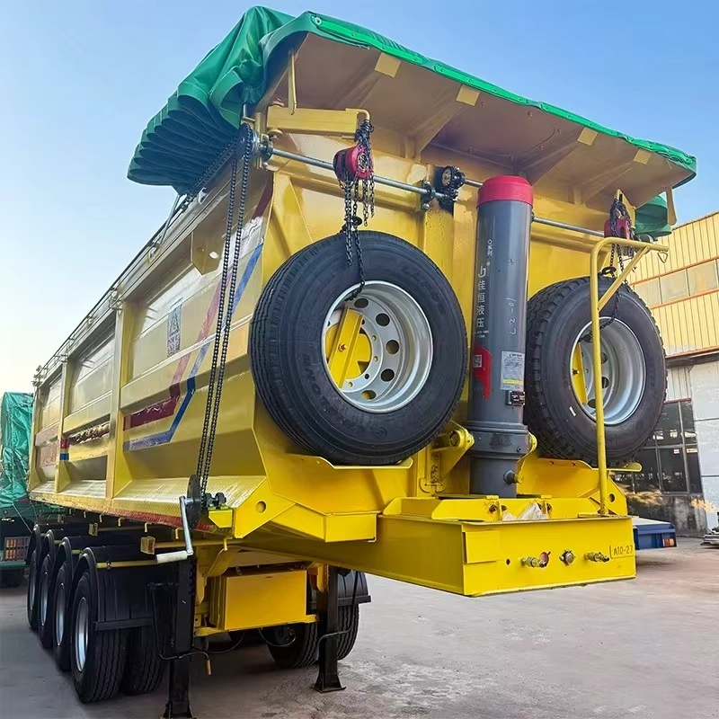 New Yellow 4 Axle Rear Tipper Semi Trailer T700 Hardox Bucket HYVA Hydraulic Cylinder For Mine Stone Sand Transport
