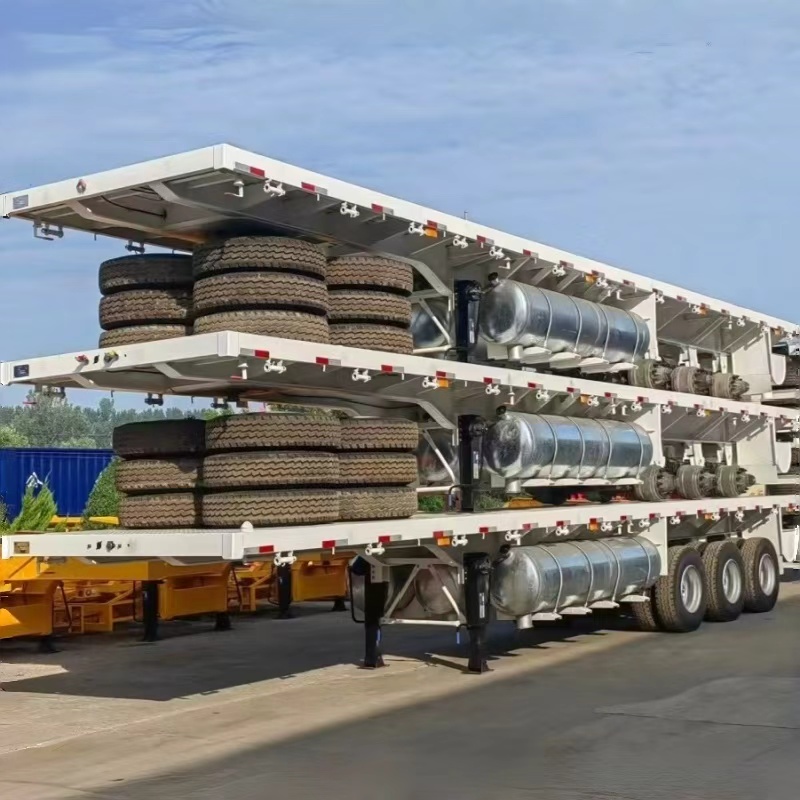 New Lightweight White Tri-Axle Flatbed Container Semi Trailer 40ft Q345 High Strength Steel 13Ton FUWA Axle