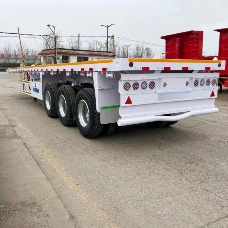 New Lightweight White Tri-Axle Flatbed Container Semi Trailer 40ft Q345 High Strength Steel 13Ton FUWA Axle