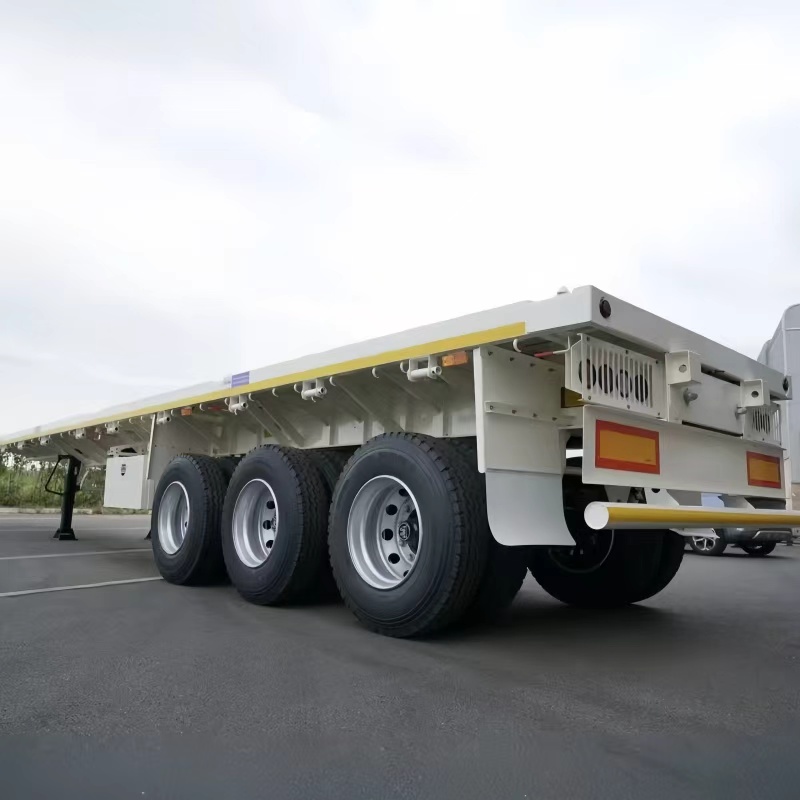 New White Tri-Axle Flatbed Container Semi Trailer Lightweight 40ft Q345 Steel 13Ton FUWA Axle