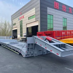 Brand New Hydraulic Ramp Lowbed Semi Trailer 4 Axle 80 Ton Excavator Machinery Transport Flatbed Semi-Trailer