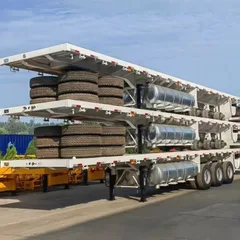New Lightweight White Tri-Axle Flatbed Container Semi Trailer 40ft Q345 High Strength Steel 13Ton FUWA Axle