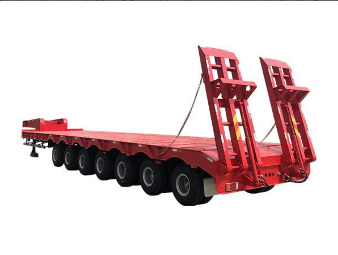 60-70 Ton Multi Axle Low Flatbed Semi Trailer, HG High Strength Steel Machinery Trailer With Spring Ramp For Excavator Export Africa Southeast Asia