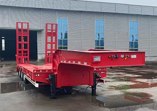 Custom Low Flatbed Semi Trailer 10-30m Construction Machinery Transport 3 Axle Spring Ramp Low Loader Trailer 50,000-1,000,000 CNY Private Custom