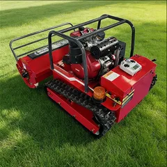 English SEO Title：All-Terrain Rubber Track Diesel Remote Lawn Mower Electric Start Garden PV Slope Weed Trimming Equipment In Stock
