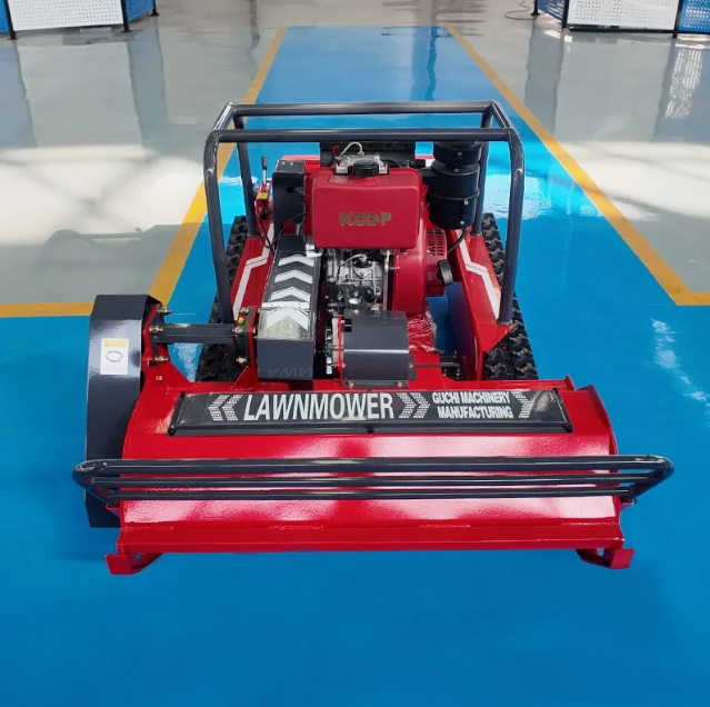English SEO Title：All-Terrain Rubber Track Diesel Remote Lawn Mower Electric Start Garden PV Slope Weed Trimming Equipment In Stock