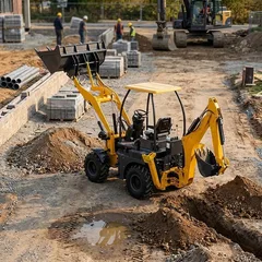 Small 4WD backhoe loader for garden landscaping and farmland maintenance