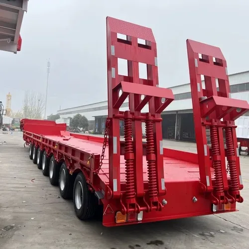 Multi-Axle Gooseneck Lowboy Semi-Trailer, load capacity 50/80/100/120 tons, ultra-low deck design for heavy machinery haulage, equipped with hydraulic foldable ramps