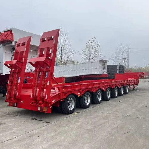 Multi-Axle Gooseneck Lowboy Semi-Trailer, load capacity 50/80/100/120 tons, ultra-low deck design for heavy machinery haulage, equipped with hydraulic foldable ramps