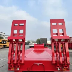 Multi-Axle Gooseneck Lowboy Semi-Trailer, load capacity 50/80/100/120 tons, ultra-low deck design for heavy machinery haulage, equipped with hydraulic foldable ramps