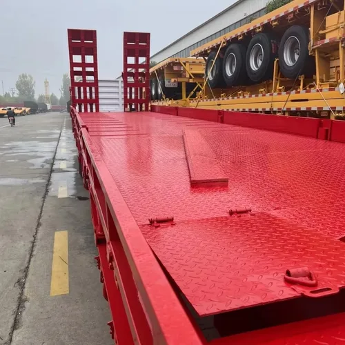 Multi-Axle Gooseneck Lowboy Semi-Trailer, load capacity 50/80/100/120 tons, ultra-low deck design for heavy machinery haulage, equipped with hydraulic foldable ramps