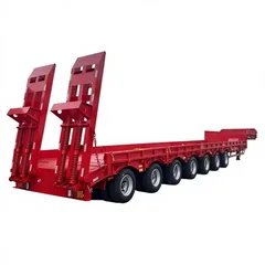 Multi-Axle Gooseneck Lowboy Semi-Trailer, load capacity 50/80/100/120 tons, ultra-low deck design for heavy machinery haulage, equipped with hydraulic foldable ramps