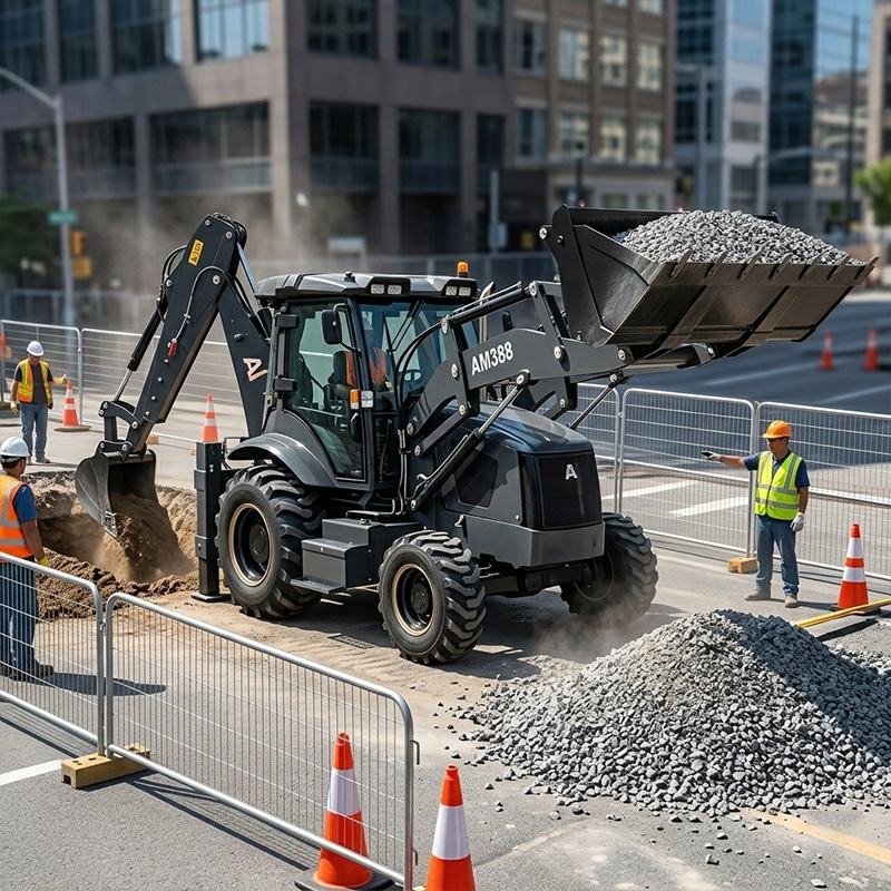 OEM compact backhoe loader for farm road maintenance and earthmoving