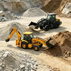 4WD backhoe loader with vacuum tires for rough ground operation