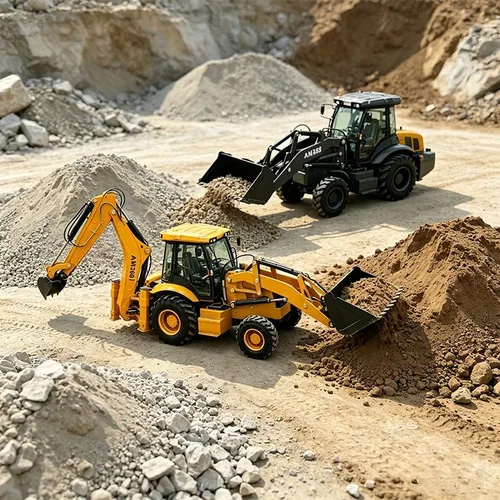 4WD backhoe loader with vacuum tires for rough ground operation