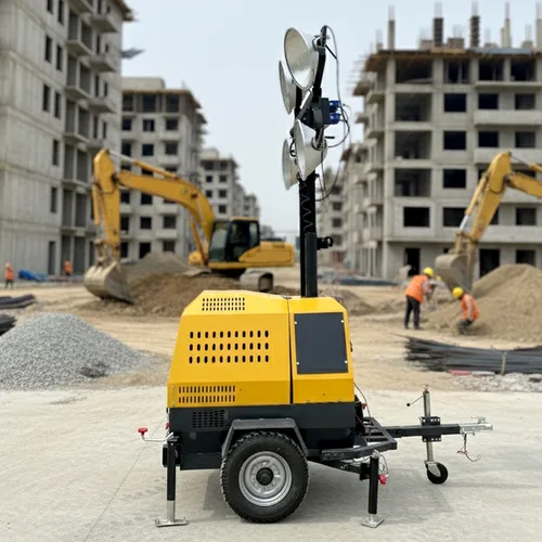Mobile Diesel Lighting Tower, Automatic Lifting Emergency Construction Light Tower For Night Site & Rescue Lighting