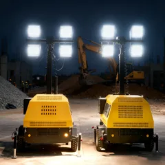 Mobile Diesel Lighting Tower, Automatic Lifting Emergency Construction Light Tower For Night Site & Rescue Lighting